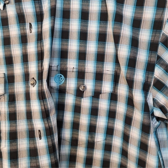 Wrangle Georg Strait Short Sleeve 2 Pocket Button Down Men Plaid Shirt  US M - Picture 3 of 8